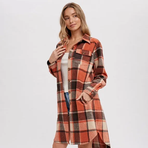 Rust Flannel Longline Shacket