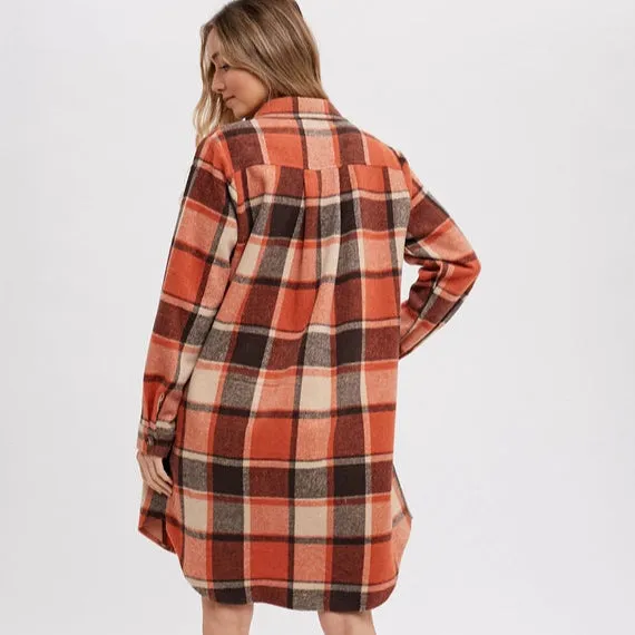 Rust Flannel Longline Shacket
