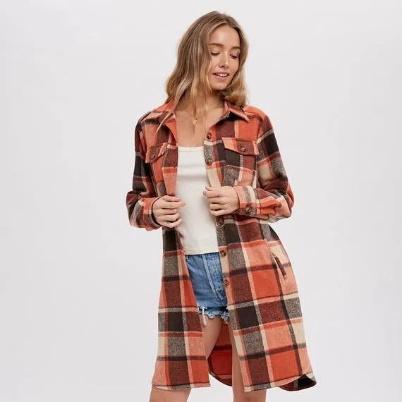 Rust Flannel Longline Shacket