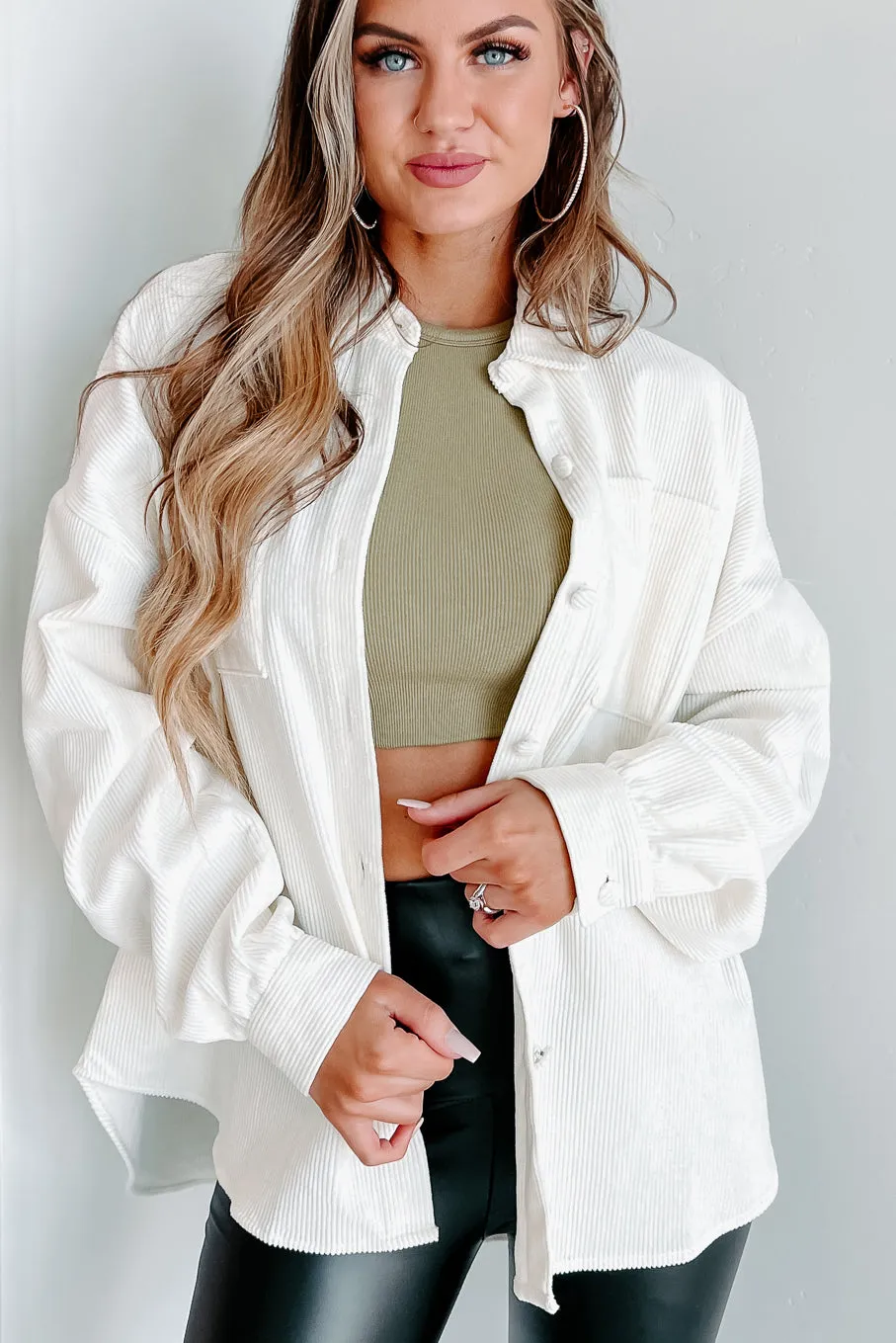 Saturdays At Market Oversized Corduroy Shacket (Whip Cream)
