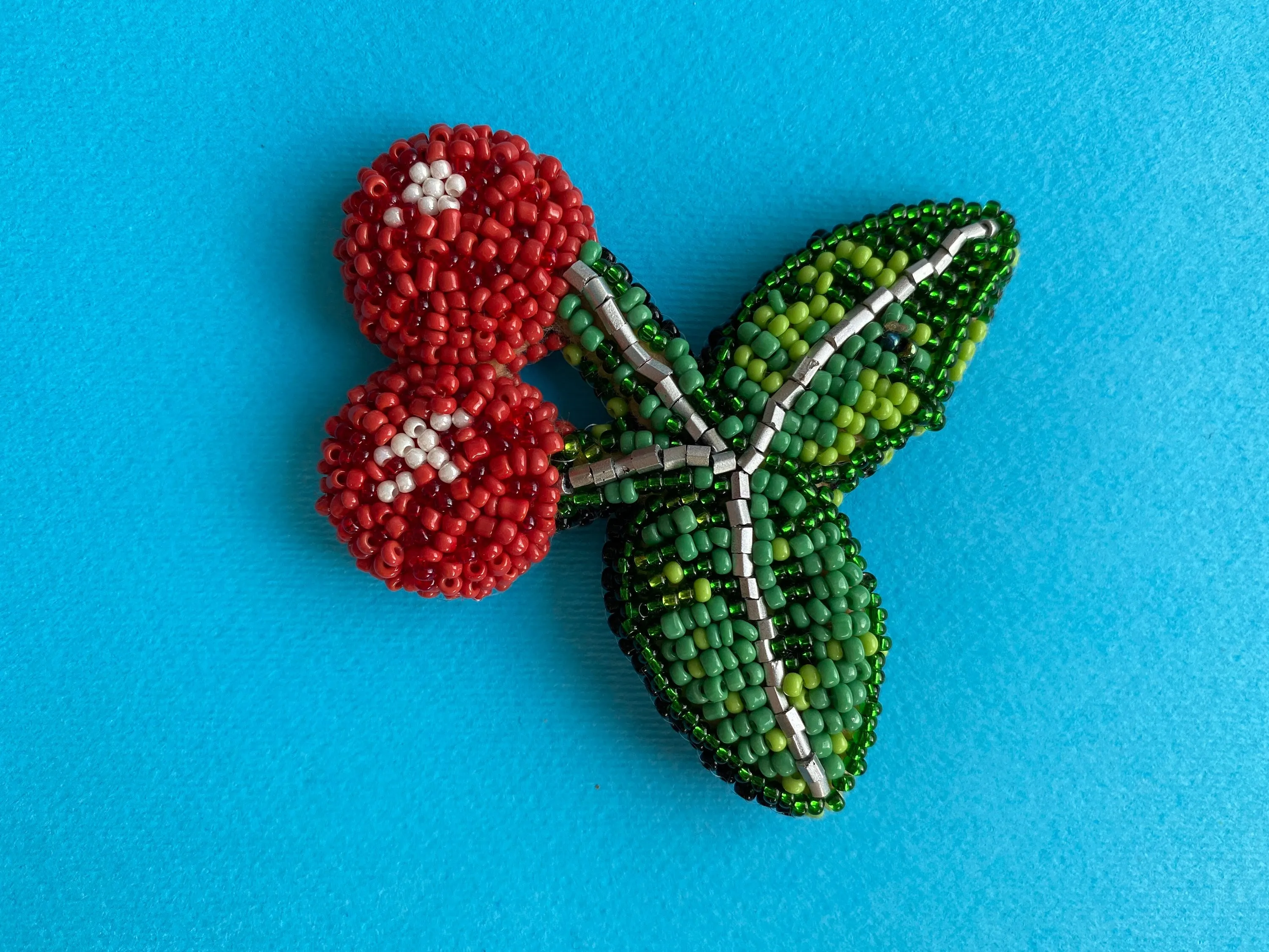 Seed Beads cherry brooch