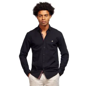 Seersucker Button Down Shirt With Rainbow Chainlink Trim - Black