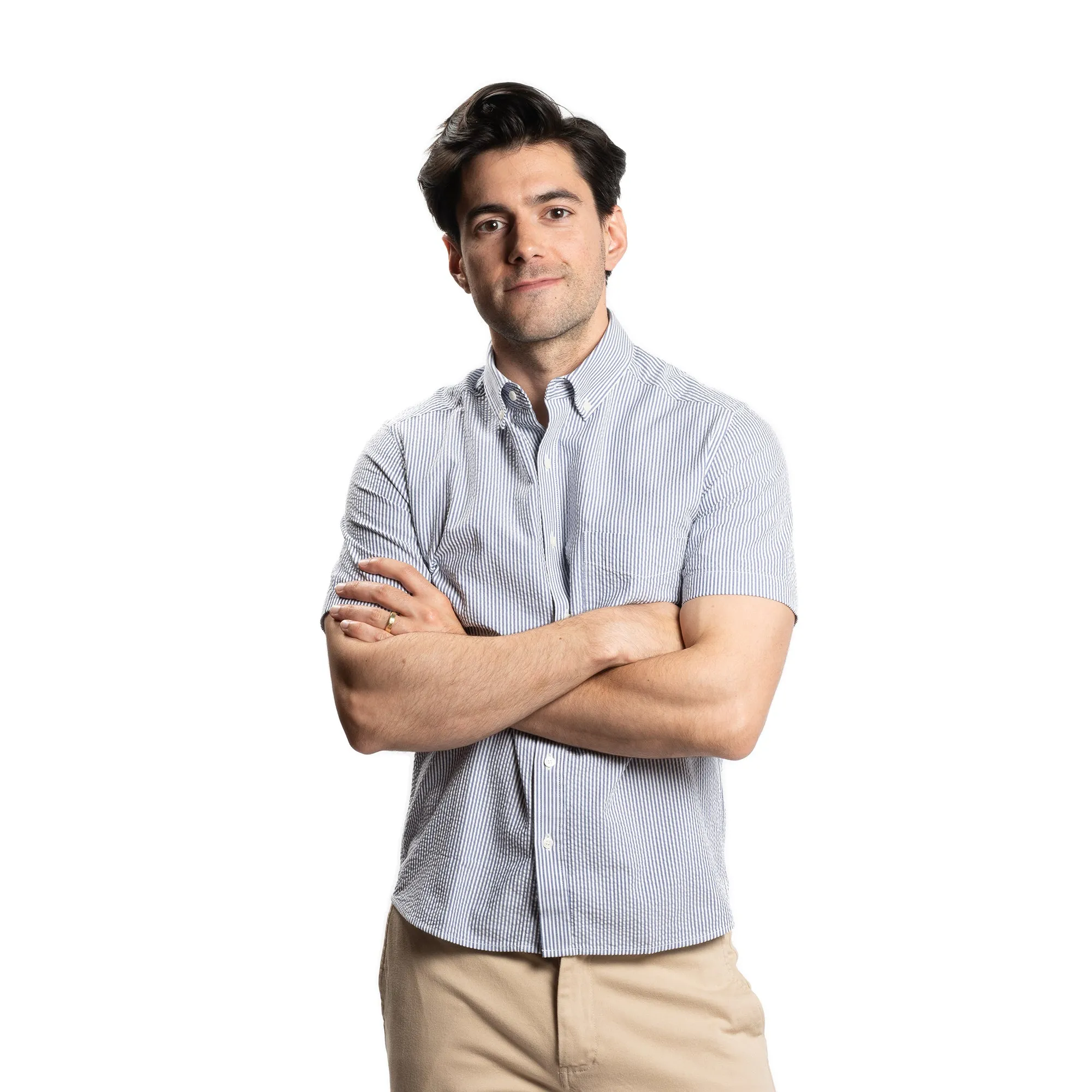 Seersucker Short Sleever - Navy Stripe