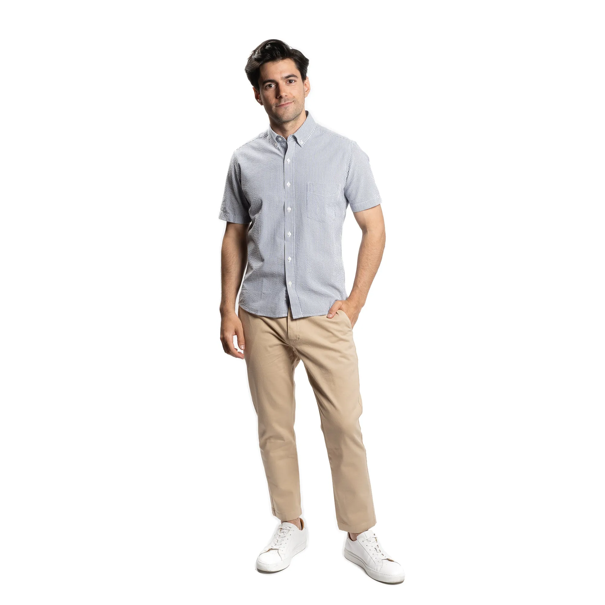 Seersucker Short Sleever - Navy Stripe