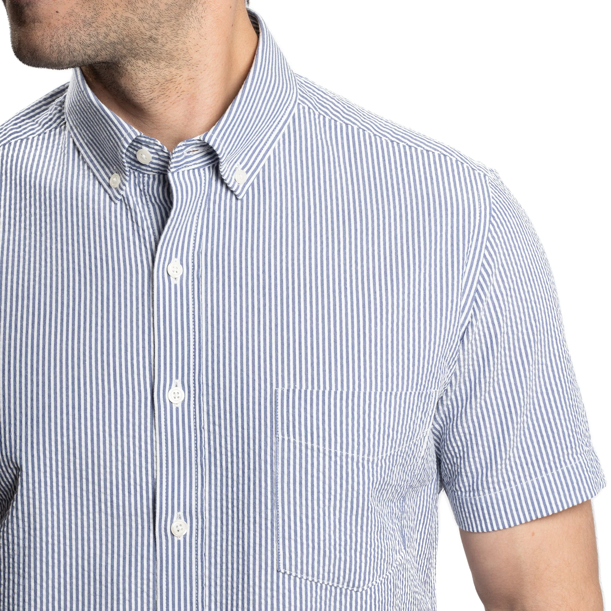 Seersucker Short Sleever - Navy Stripe