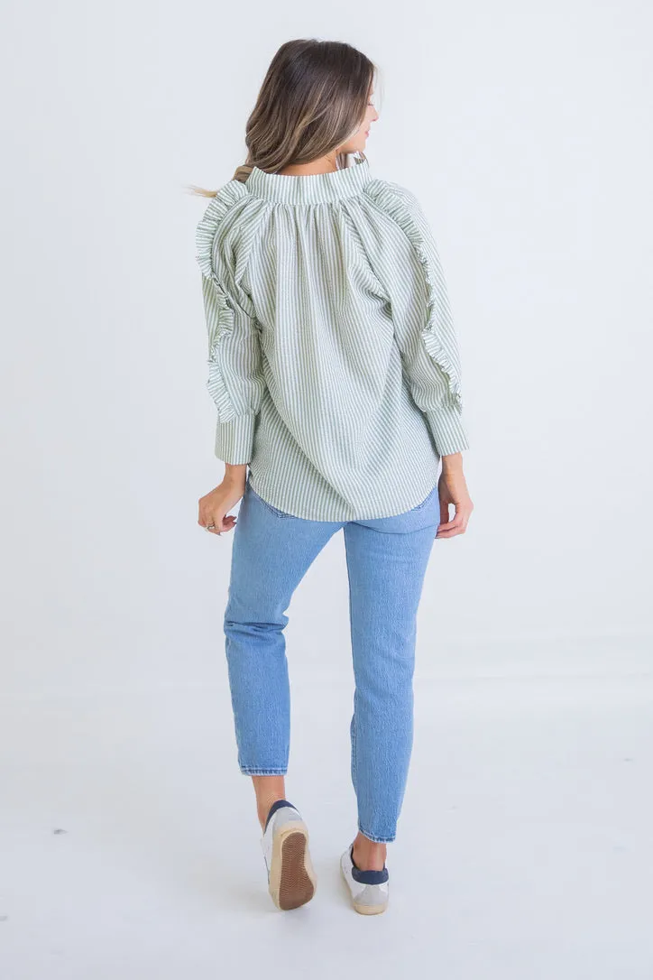 Seersucker Stripe Ruffle Top