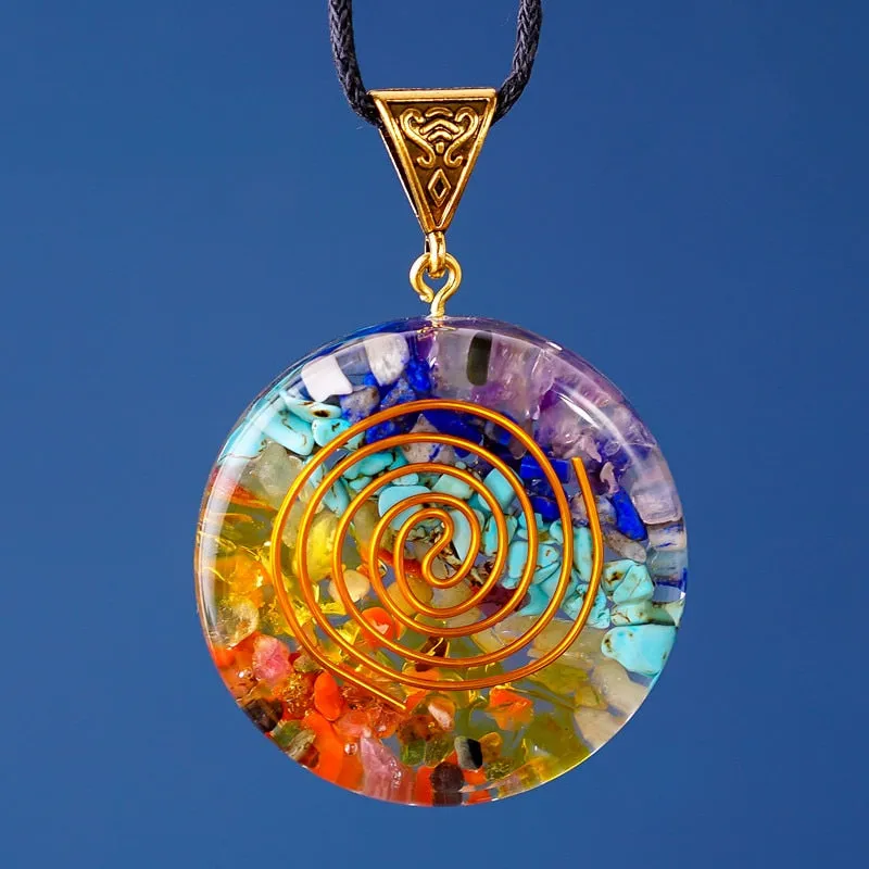 Seven Veins Energy Pendant Necklace For Women Men Orgone Energy Healing Pendant Rainbow Crystal Stones Necklace