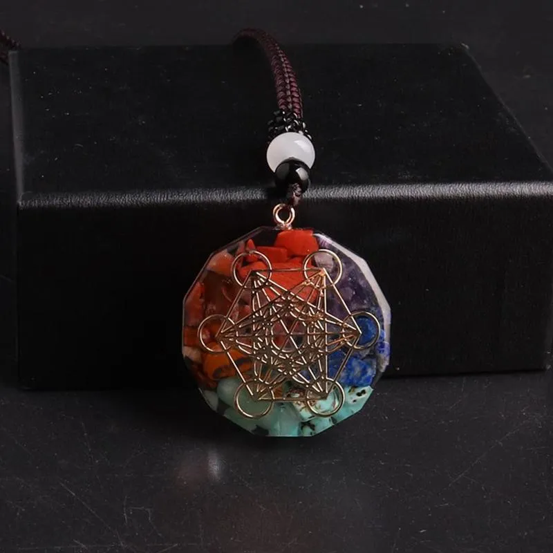 Seven Veins Energy Pendant Necklace For Women Men Orgone Energy Healing Pendant Rainbow Crystal Stones Necklace