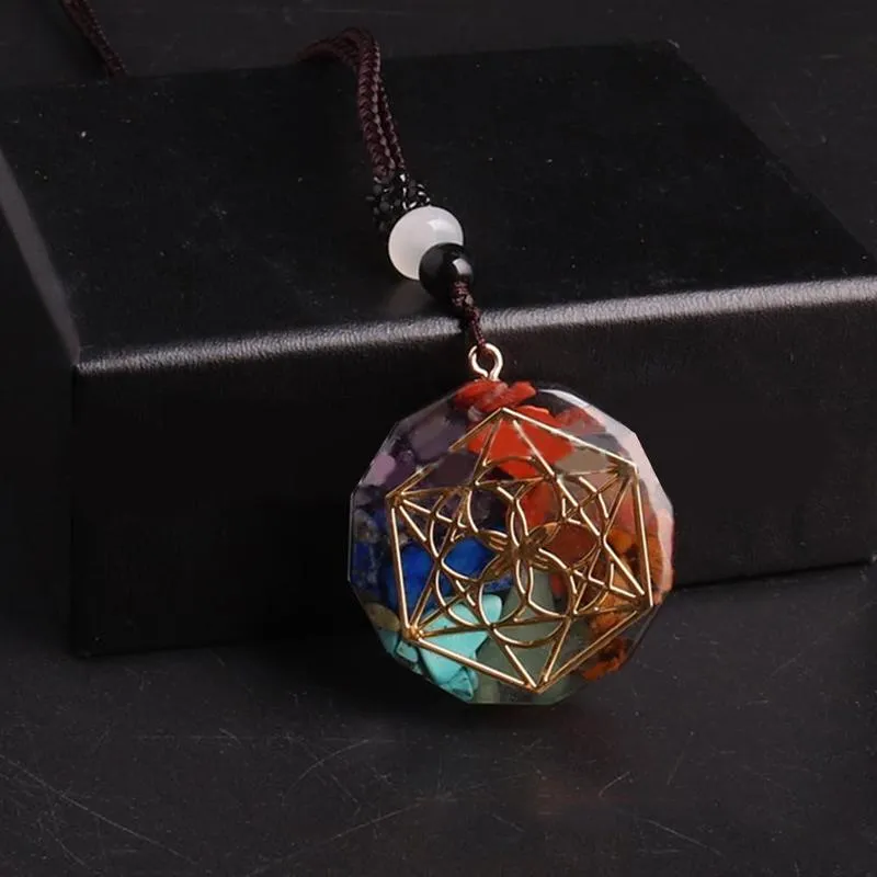 Seven Veins Energy Pendant Necklace For Women Men Orgone Energy Healing Pendant Rainbow Crystal Stones Necklace