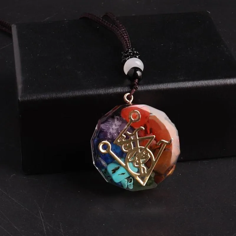 Seven Veins Energy Pendant Necklace For Women Men Orgone Energy Healing Pendant Rainbow Crystal Stones Necklace