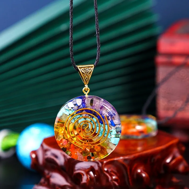 Seven Veins Energy Pendant Necklace For Women Men Orgone Energy Healing Pendant Rainbow Crystal Stones Necklace
