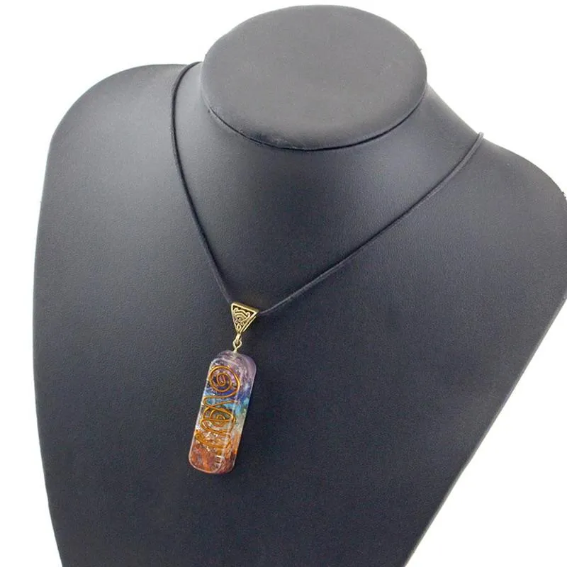 Seven Veins Energy Pendant Necklace For Women Men Orgone Energy Healing Pendant Rainbow Crystal Stones Necklace