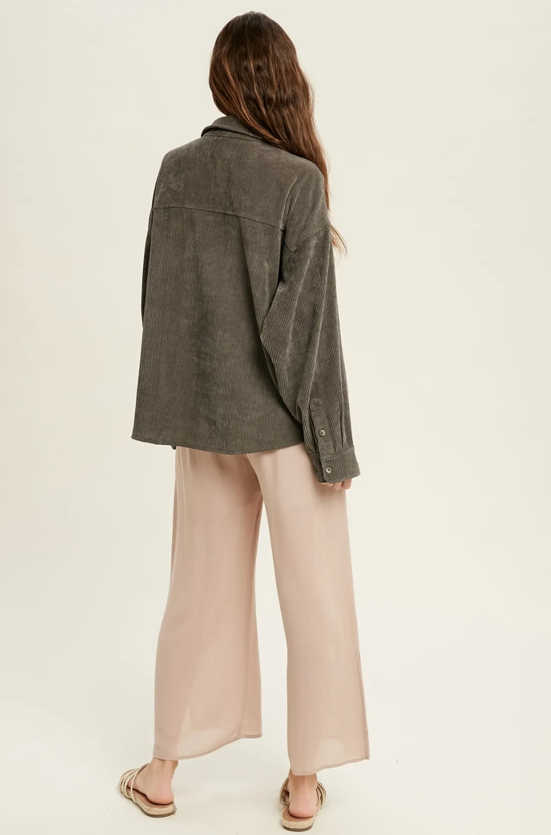 shacket: corduroy front one pocket shirt - charcoal
