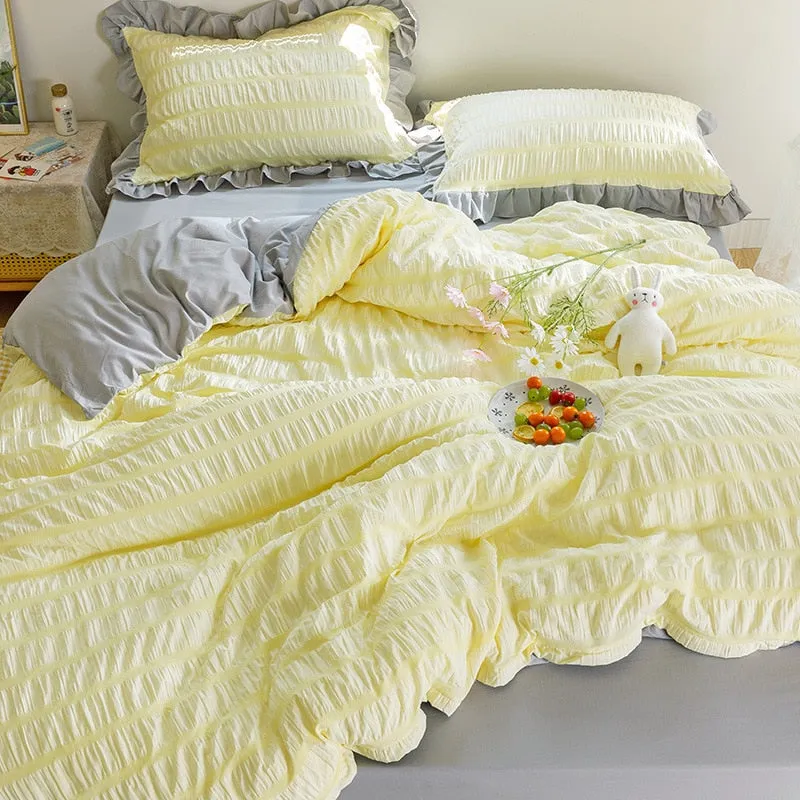 【SODE OUT】Yeknu Simple Solid Binding Bedding Set White Blue Queen King 220x240 Size Duvet Cover Set 200x230 Bed Quilt Cover Bedclothes For Home
