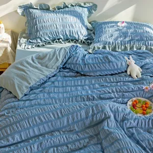 【SODE OUT】Yeknu Simple Solid Binding Bedding Set White Blue Queen King 220x240 Size Duvet Cover Set 200x230 Bed Quilt Cover Bedclothes For Home