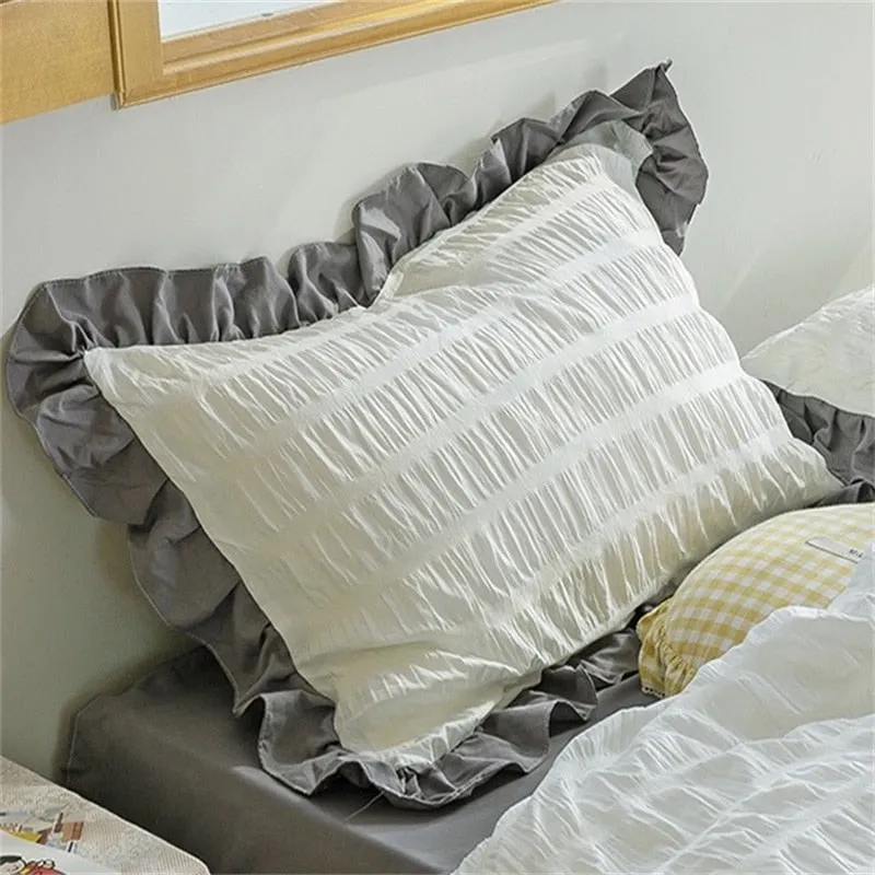 【SODE OUT】Yeknu Simple Solid Binding Bedding Set White Blue Queen King 220x240 Size Duvet Cover Set 200x230 Bed Quilt Cover Bedclothes For Home