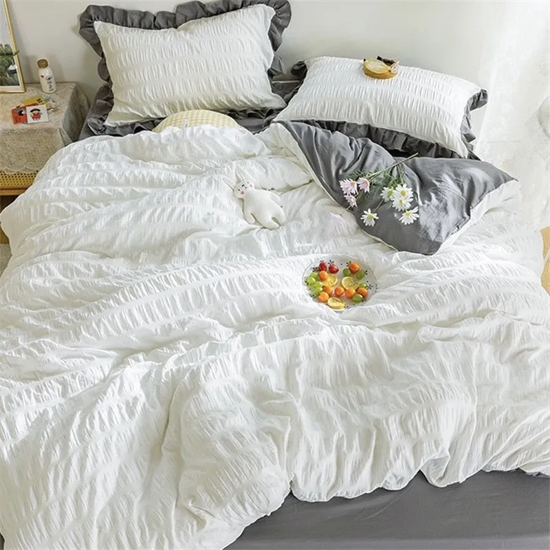 【SODE OUT】Yeknu Simple Solid Binding Bedding Set White Blue Queen King 220x240 Size Duvet Cover Set 200x230 Bed Quilt Cover Bedclothes For Home