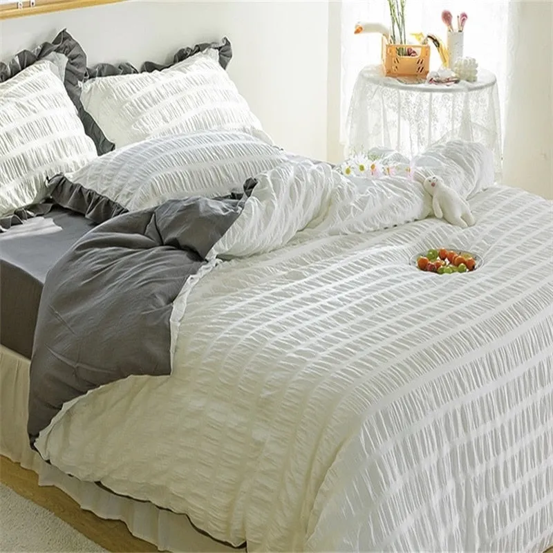【SODE OUT】Yeknu Simple Solid Binding Bedding Set White Blue Queen King 220x240 Size Duvet Cover Set 200x230 Bed Quilt Cover Bedclothes For Home