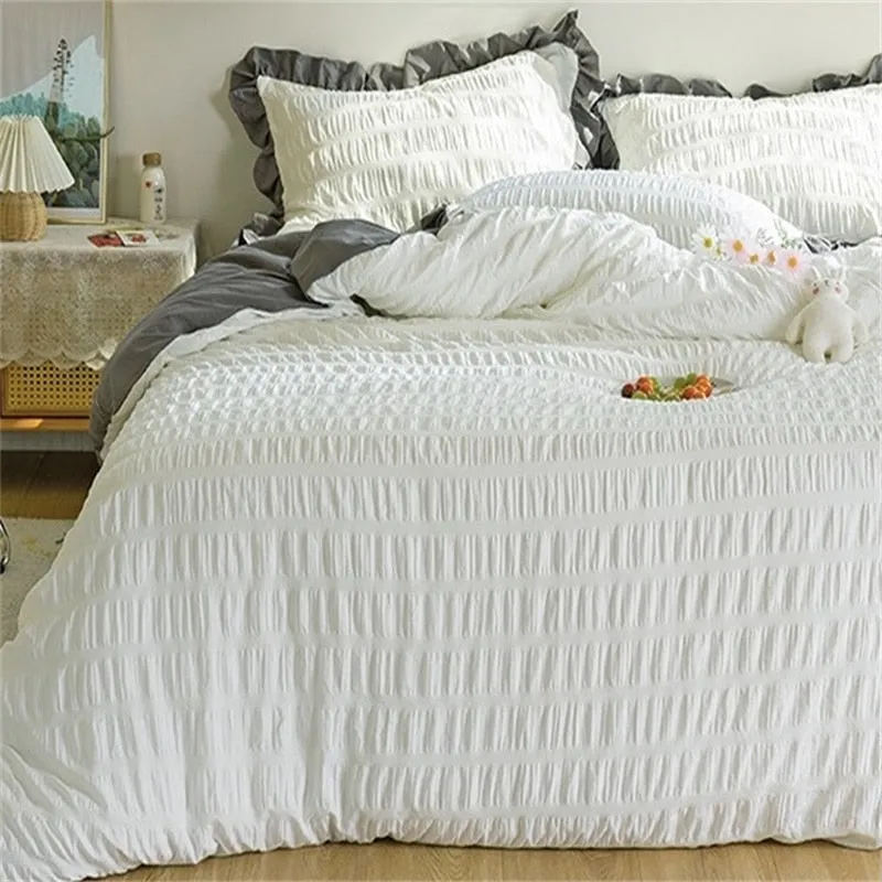 【SODE OUT】Yeknu Simple Solid Binding Bedding Set White Blue Queen King 220x240 Size Duvet Cover Set 200x230 Bed Quilt Cover Bedclothes For Home