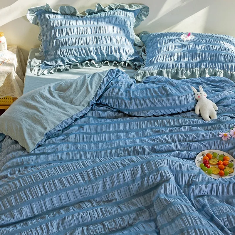 【SODE OUT】Yeknu Simple Solid Binding Bedding Set White Blue Queen King 220x240 Size Duvet Cover Set 200x230 Bed Quilt Cover Bedclothes For Home