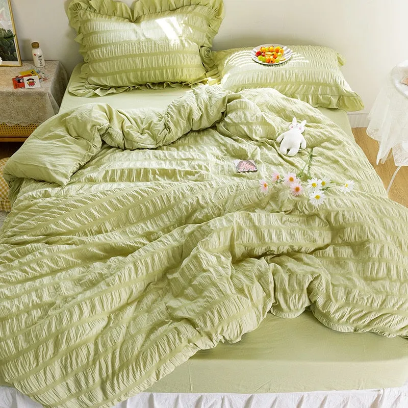 【SODE OUT】Yeknu Simple Solid Binding Bedding Set White Blue Queen King 220x240 Size Duvet Cover Set 200x230 Bed Quilt Cover Bedclothes For Home
