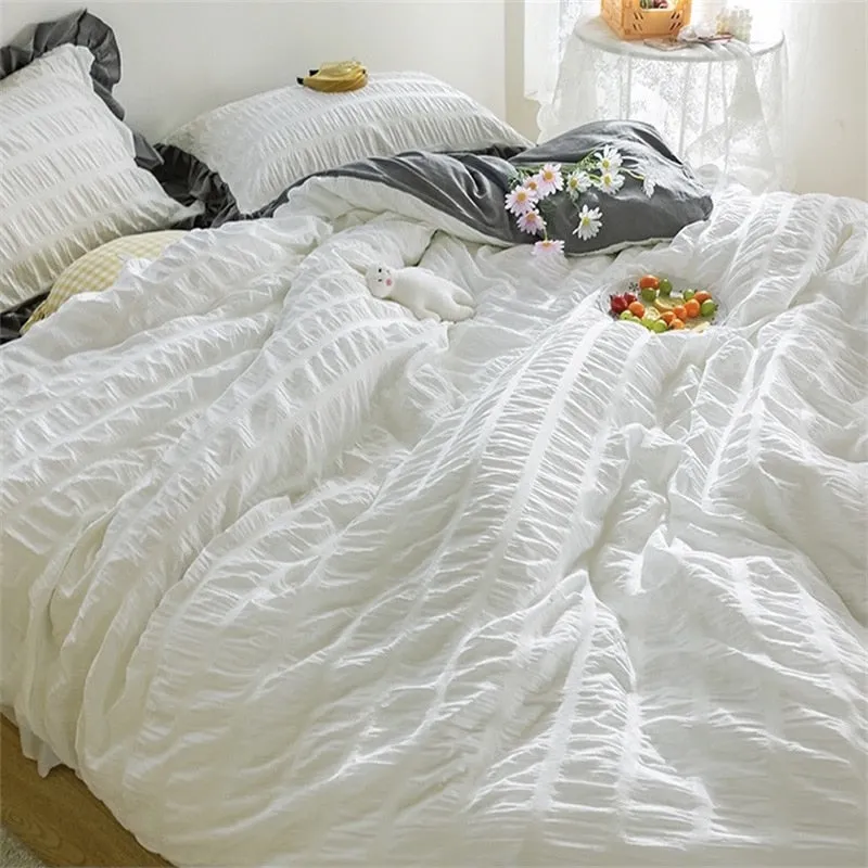 【SODE OUT】Yeknu Simple Solid Binding Bedding Set White Blue Queen King 220x240 Size Duvet Cover Set 200x230 Bed Quilt Cover Bedclothes For Home