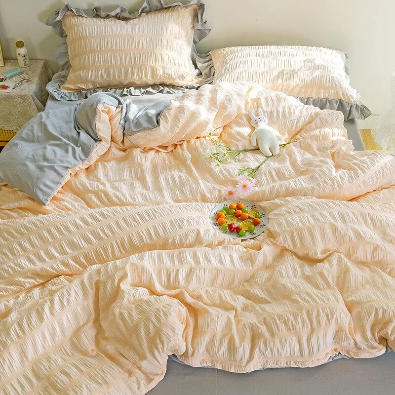 【SODE OUT】Yeknu Simple Solid Binding Bedding Set White Blue Queen King 220x240 Size Duvet Cover Set 200x230 Bed Quilt Cover Bedclothes For Home