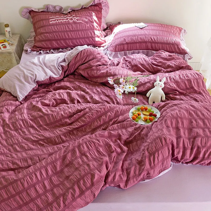 【SODE OUT】Yeknu Simple Solid Binding Bedding Set White Blue Queen King 220x240 Size Duvet Cover Set 200x230 Bed Quilt Cover Bedclothes For Home