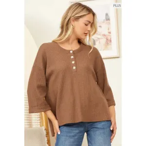 Solid Button Down Thermal Top Curvy and Reg