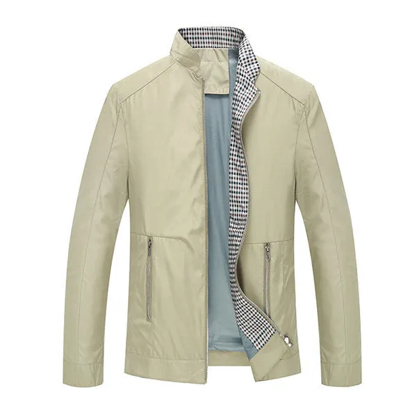 Spring Autumn Casual Business Solid Color Stand Collar Thin Jackets for Men