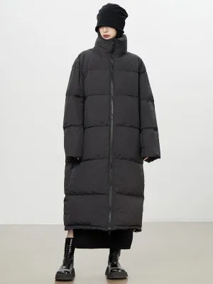 Stand-Neck Plain Long-Coat Down-Coat