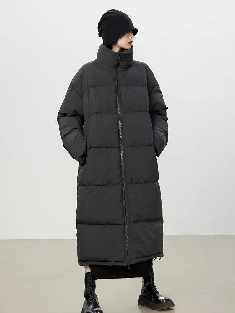 Stand-Neck Plain Long-Coat Down-Coat