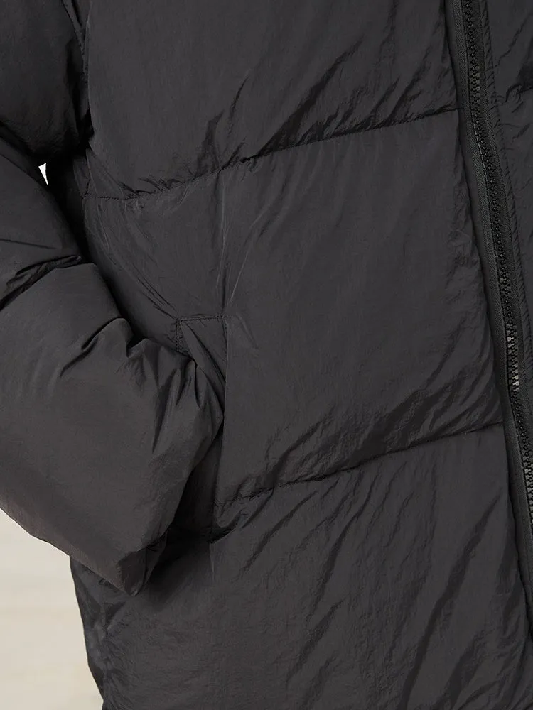 Stand-Neck Plain Long-Coat Down-Coat