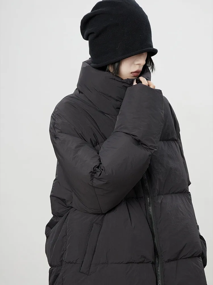 Stand-Neck Plain Long-Coat Down-Coat