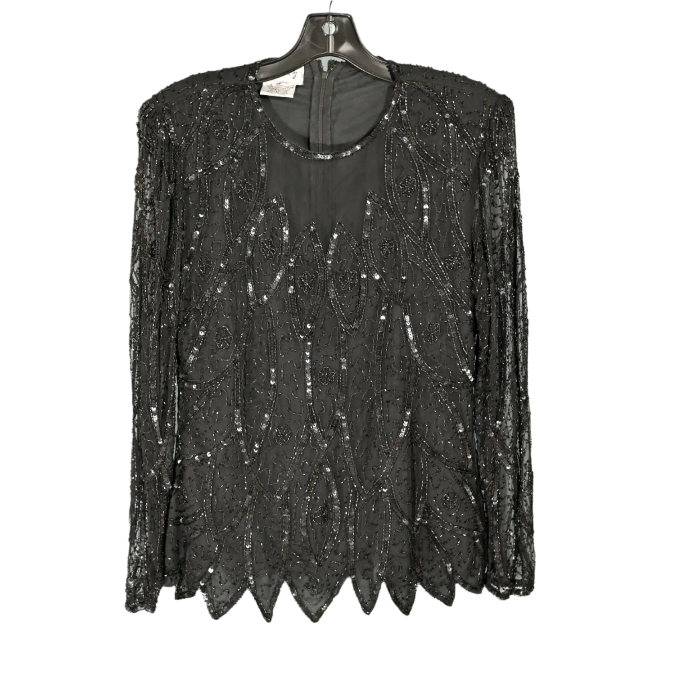 Stenlay 80s Black Silk Beaded/Sequin Top S