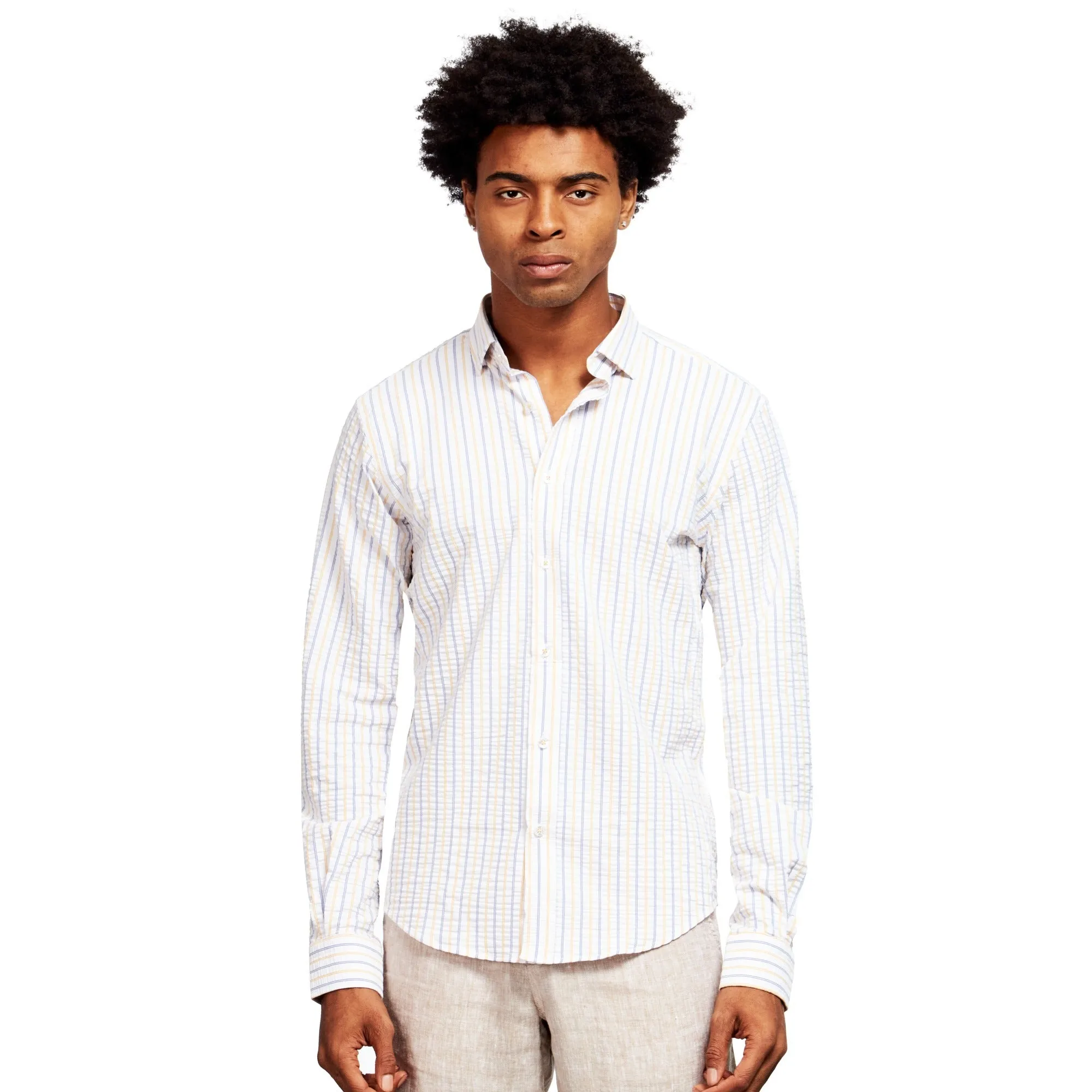 Striped Seersucker Button Down Shirt - Sunrise