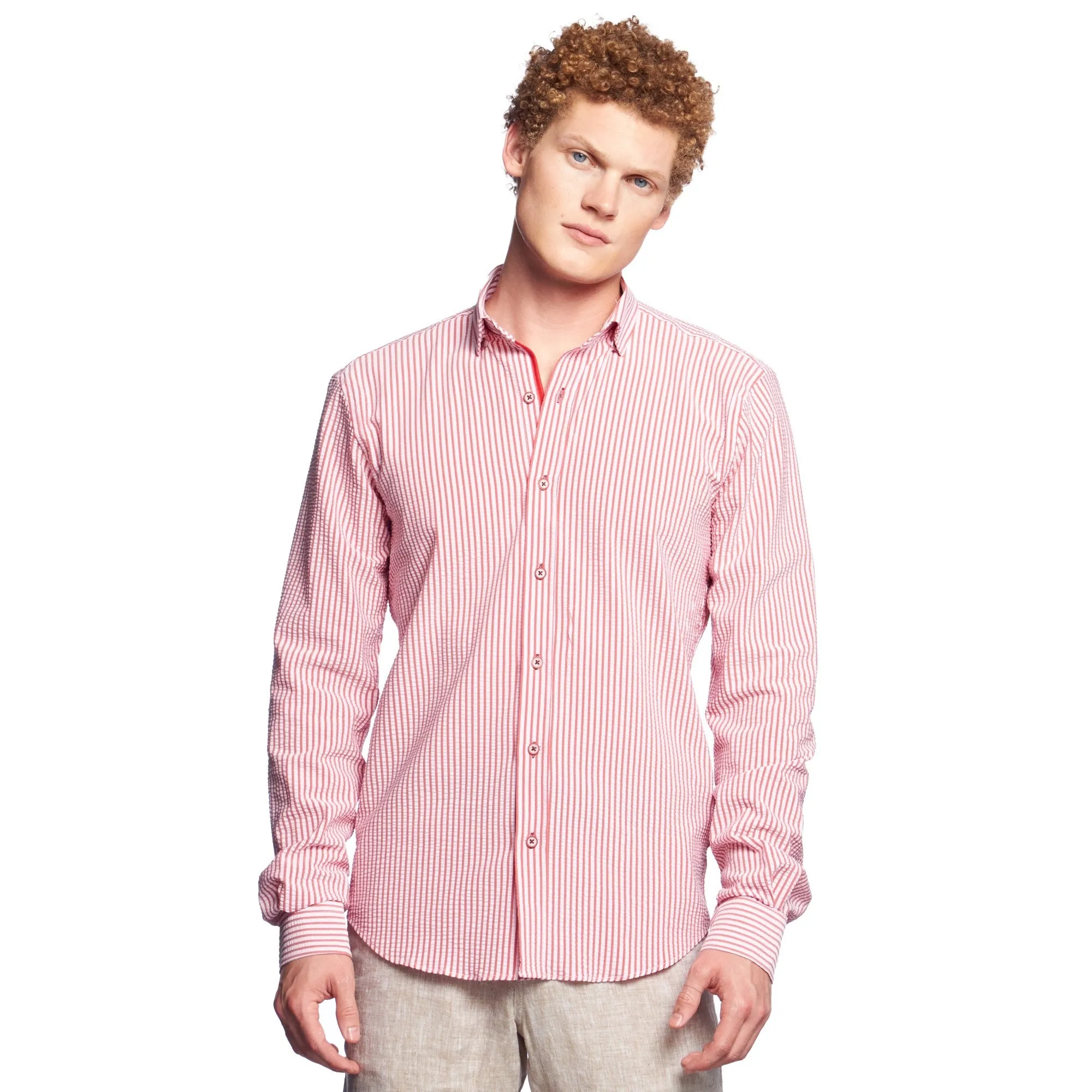 Striped Seersucker Button Down Shirt