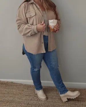 Sunset FLeece Oversized Shacket-Tan