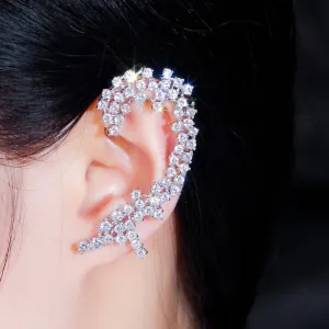 Super Shiny Round Cubic Zirconia Long Ear Cuff Stud Climber Earrings