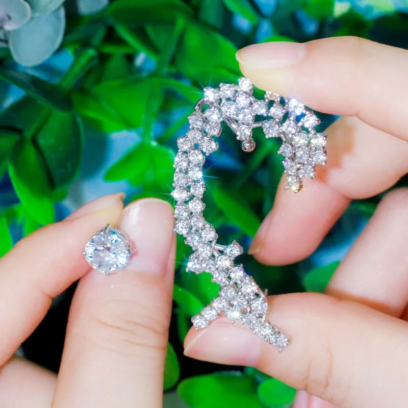 Super Shiny Round Cubic Zirconia Long Ear Cuff Stud Climber Earrings