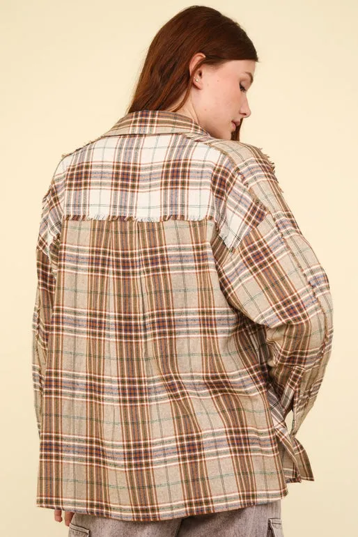 Tessa Contrast Plaid Detail Casual Shacket