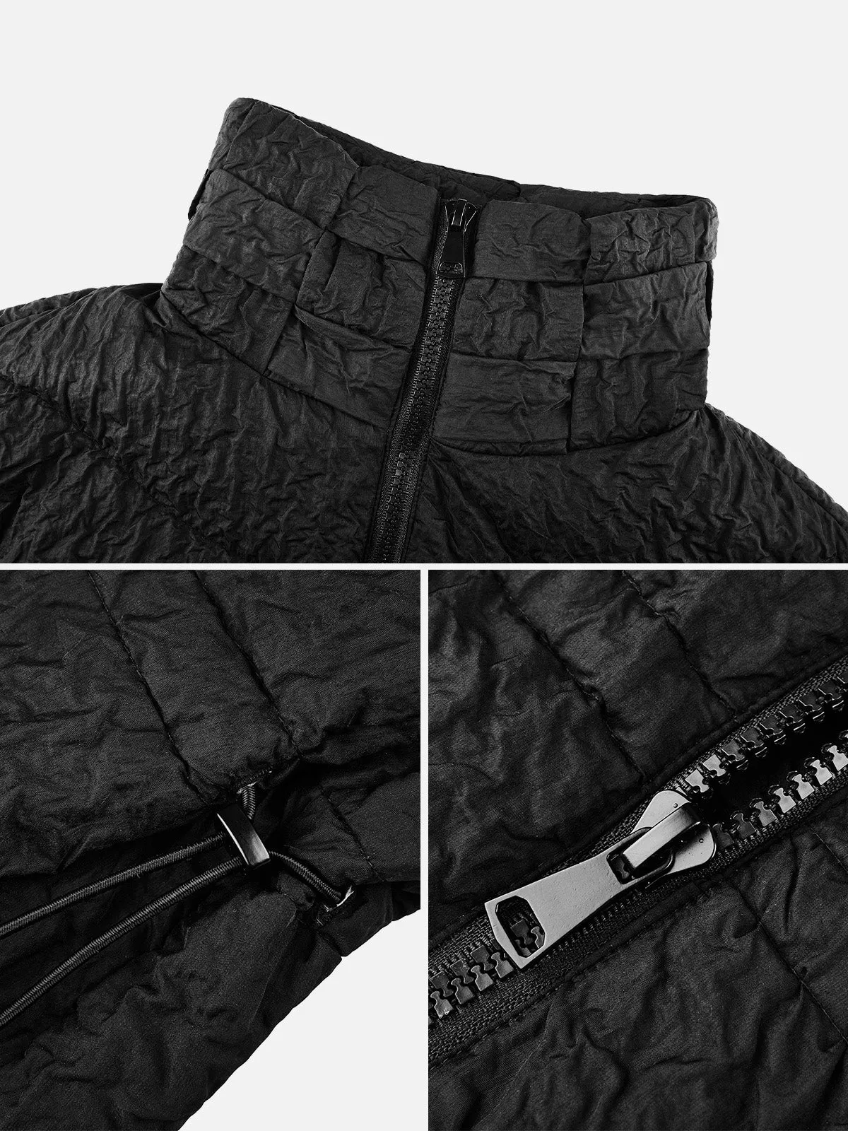 Textured Pleats Elastic Waist Down Coat