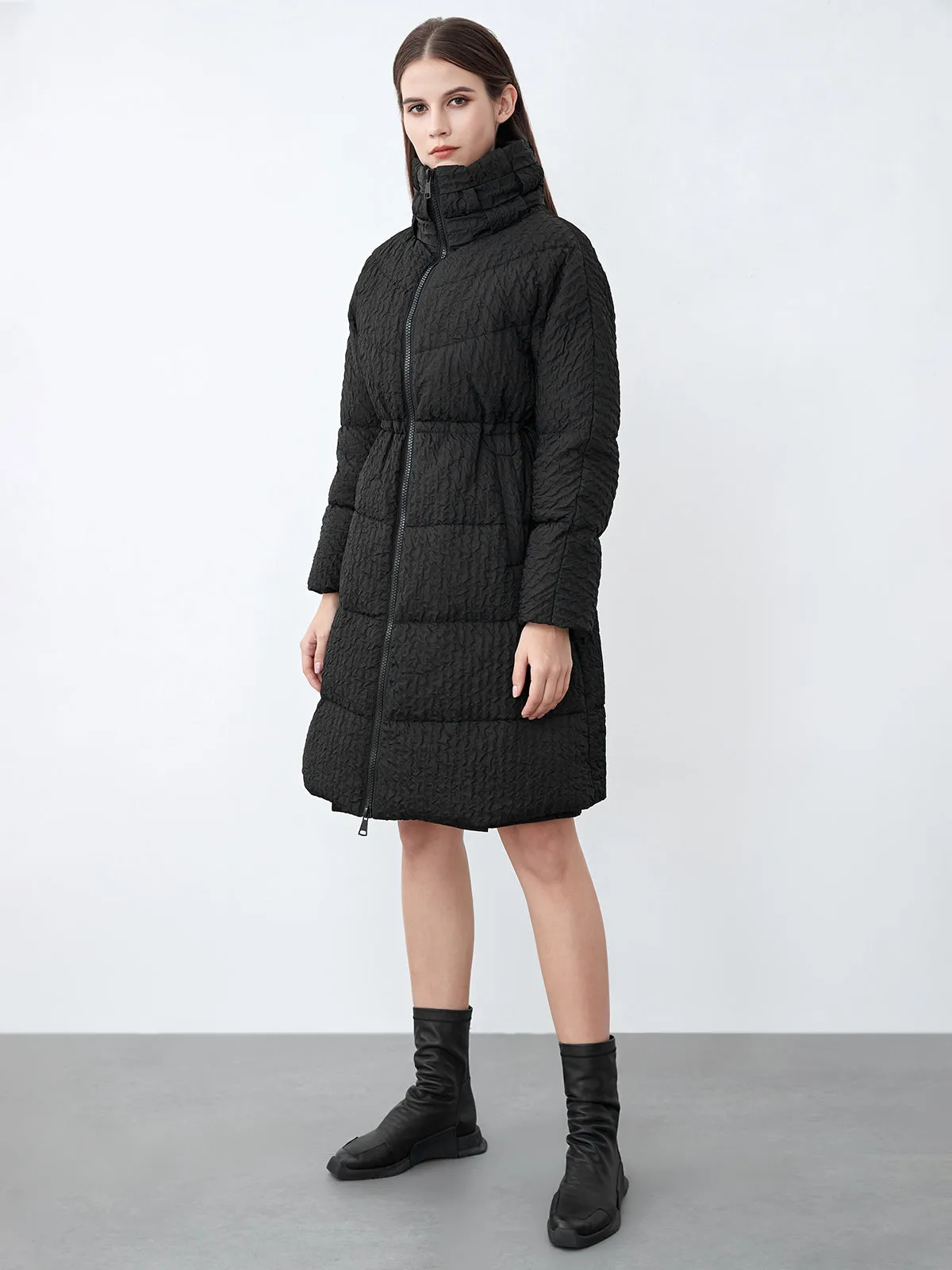 Textured Pleats Elastic Waist Down Coat