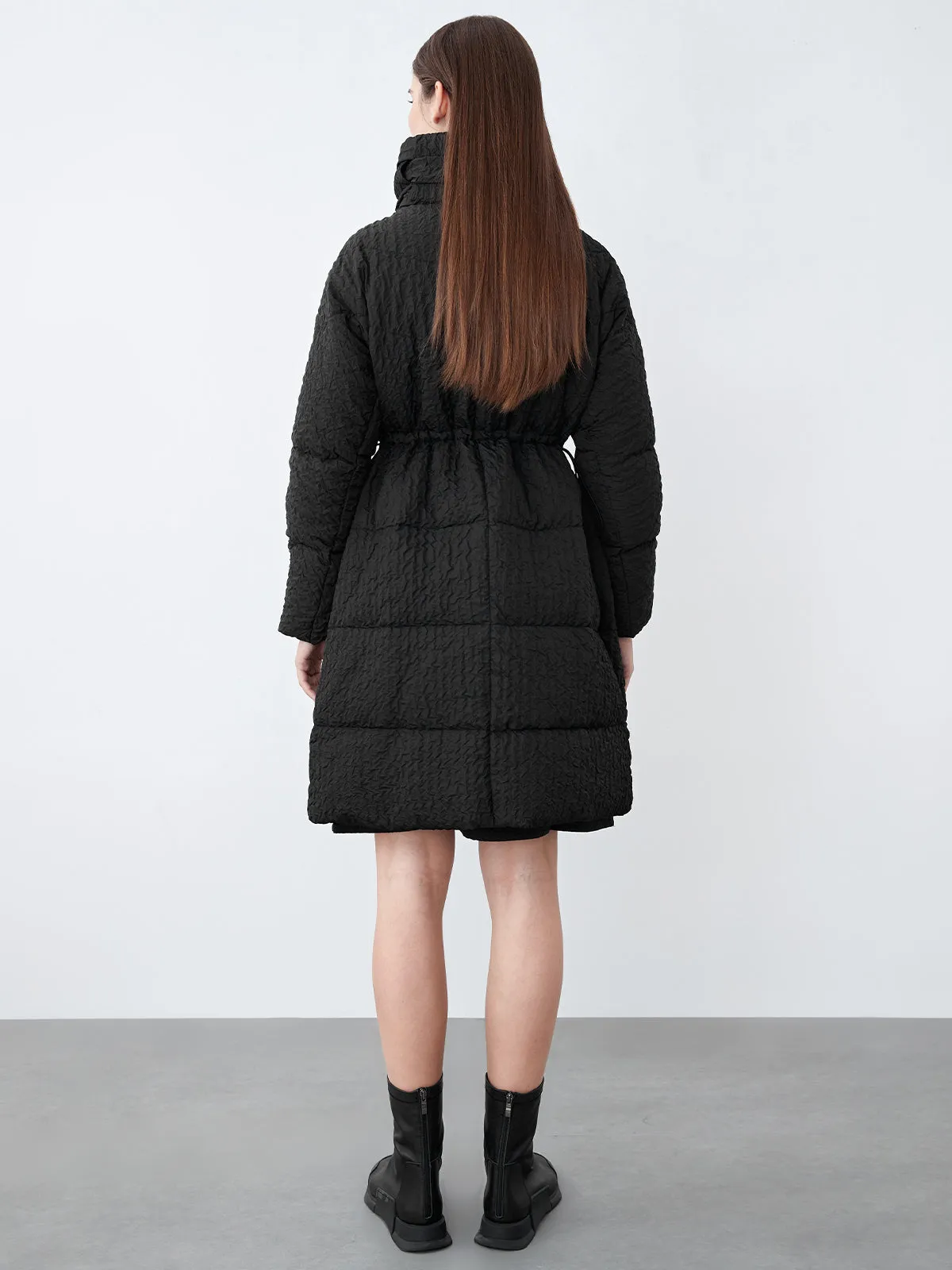 Textured Pleats Elastic Waist Down Coat
