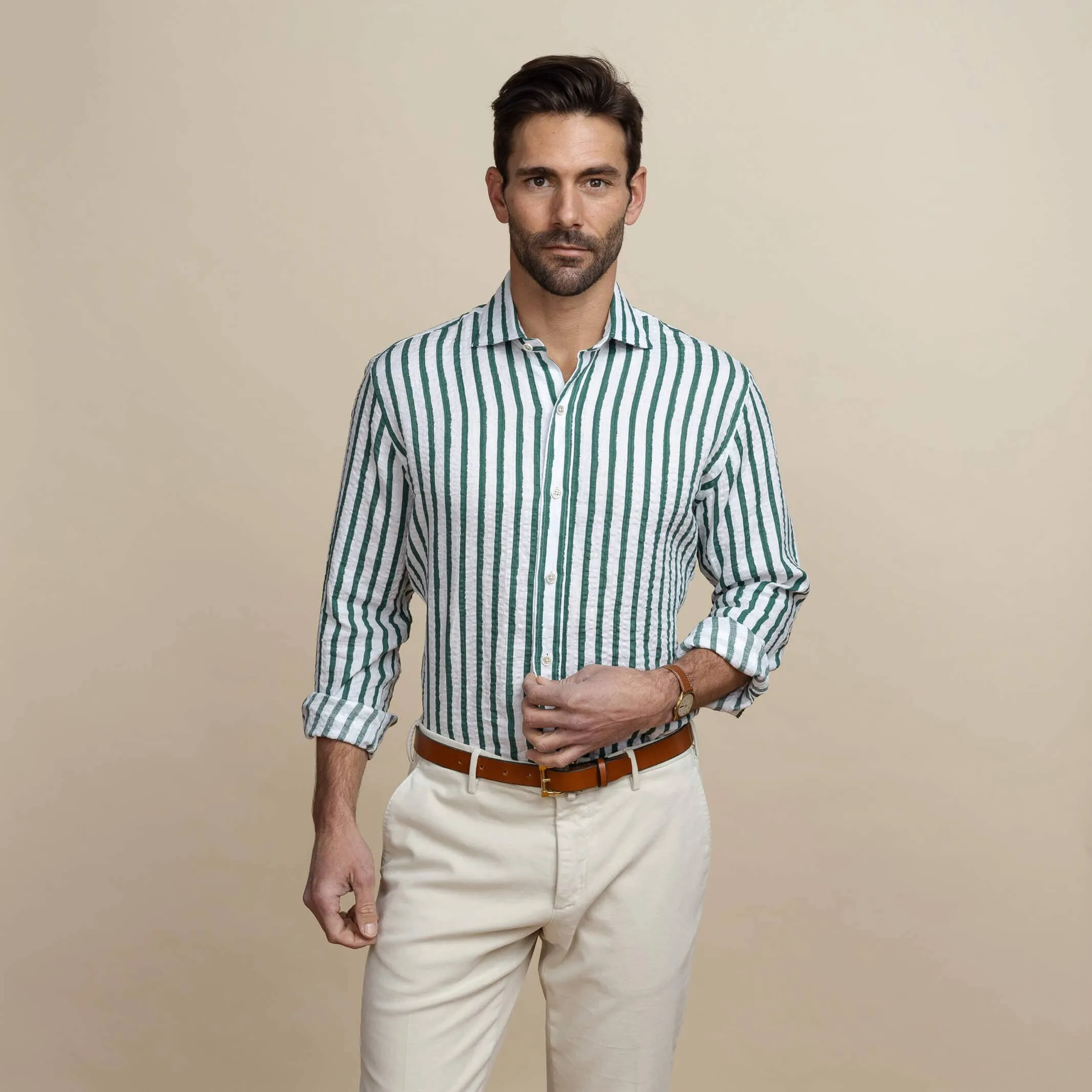 The Albini Bellamy Seersucker Striped Linen Custom Shirt