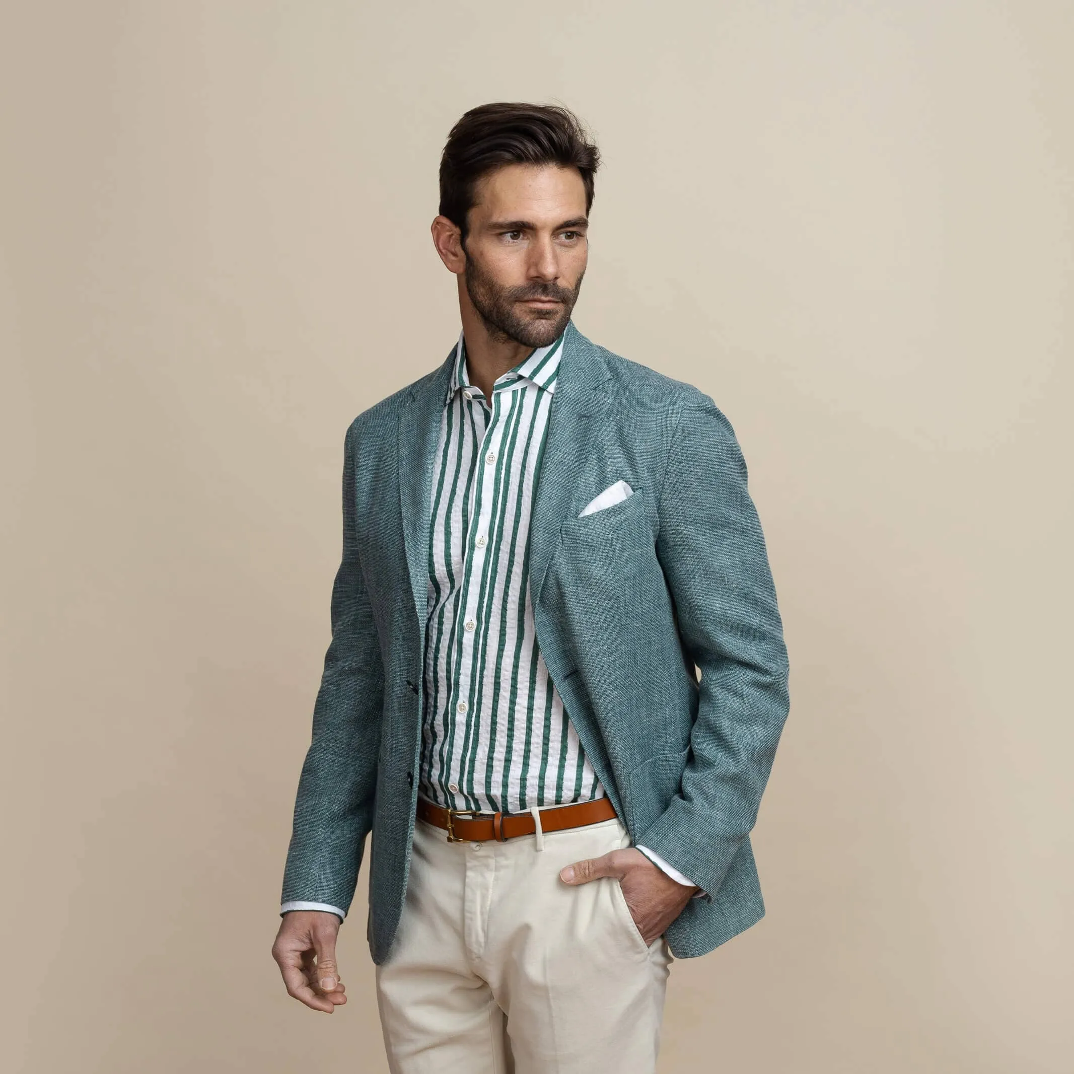 The Albini Bellamy Seersucker Striped Linen Custom Shirt