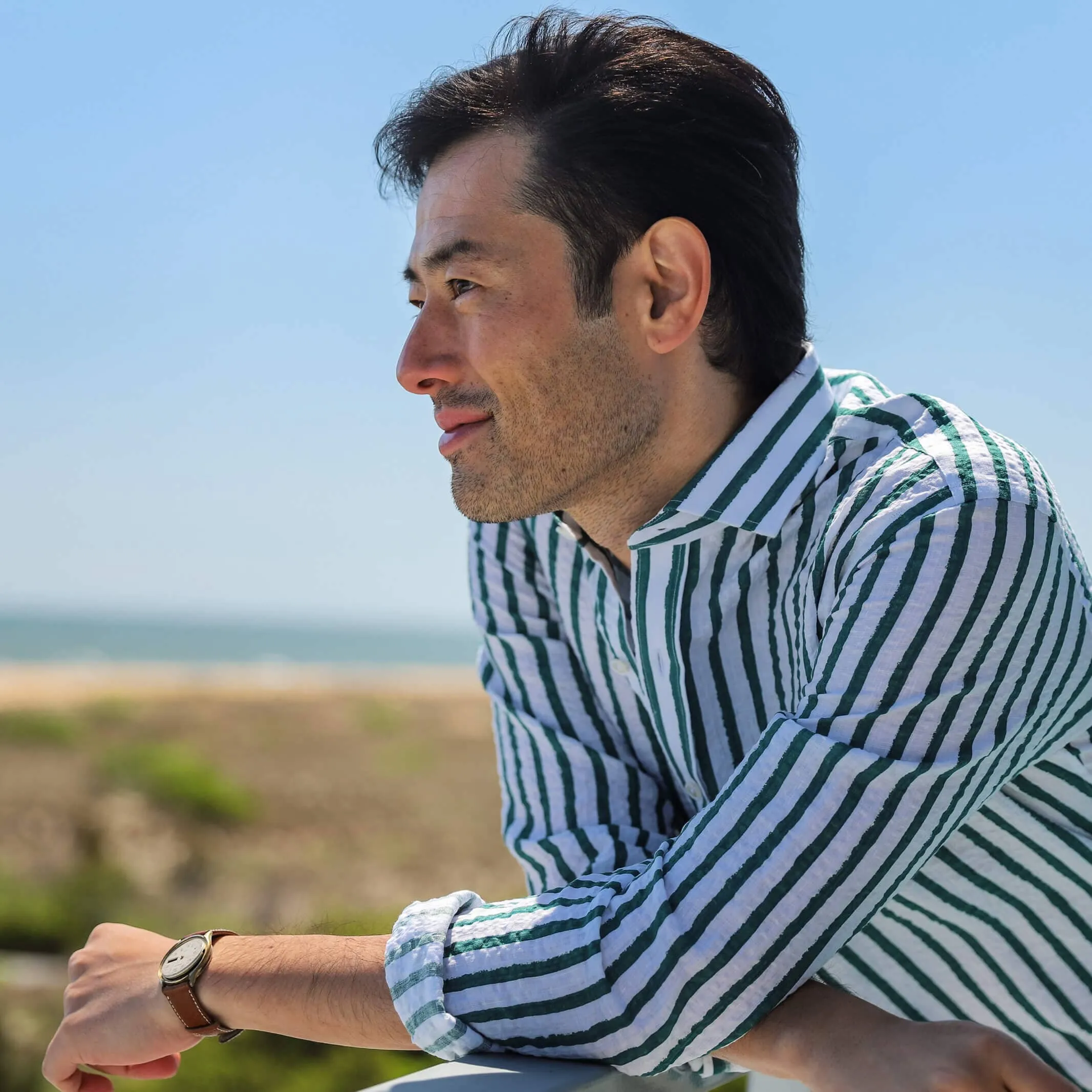The Albini Bellamy Seersucker Striped Linen Custom Shirt