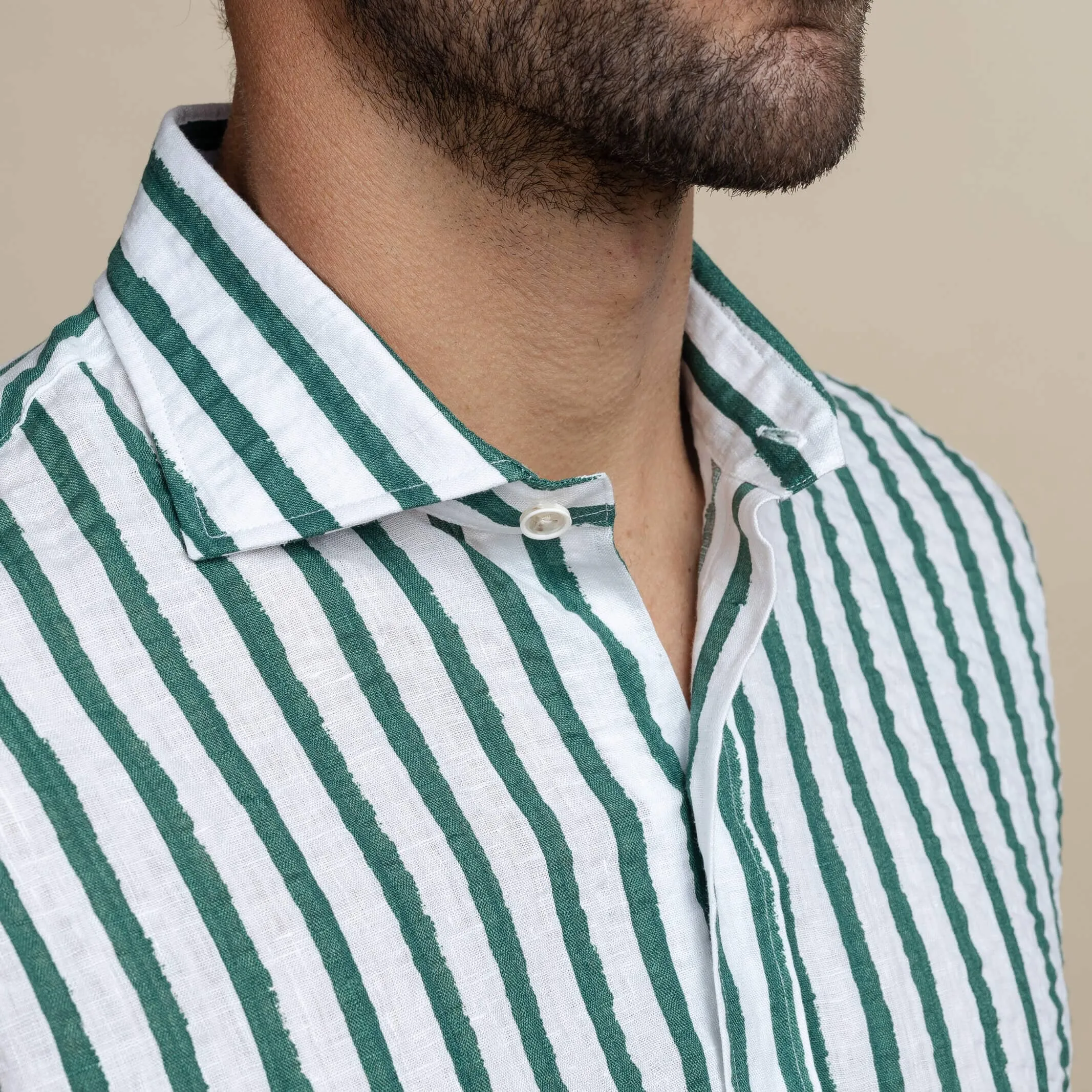The Albini Bellamy Seersucker Striped Linen Custom Shirt