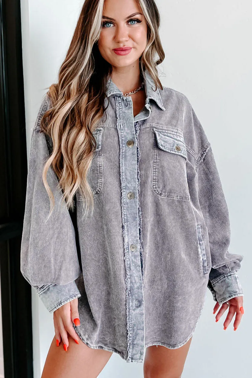 The More You Know Washed Corduroy Shacket (Charcoal)