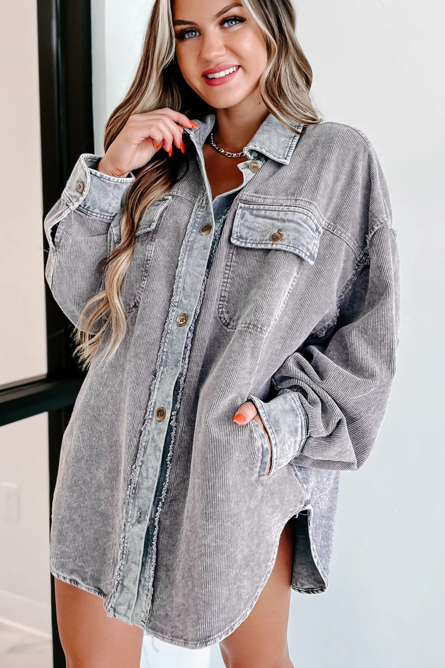 The More You Know Washed Corduroy Shacket (Charcoal)